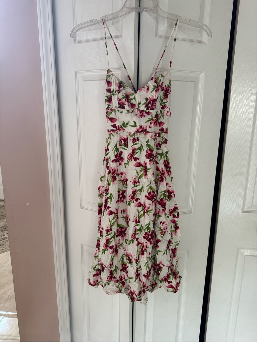 Petal & Pup White Floral Midi Dress with Pink and Green Print